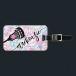 Tie Dye Lacrosse Monogram Name Luggage Tag<br><div class="desc">Personalized Tie Dye Lacrosse Luggage bag tag with a simple cute lacrosse stick graphic and custom name or text in a feminine girly and modern pretty script font monogram and pastel pattern. Any girls or womens lacrosse team member or club player will love the fun and cute design of this...</div>