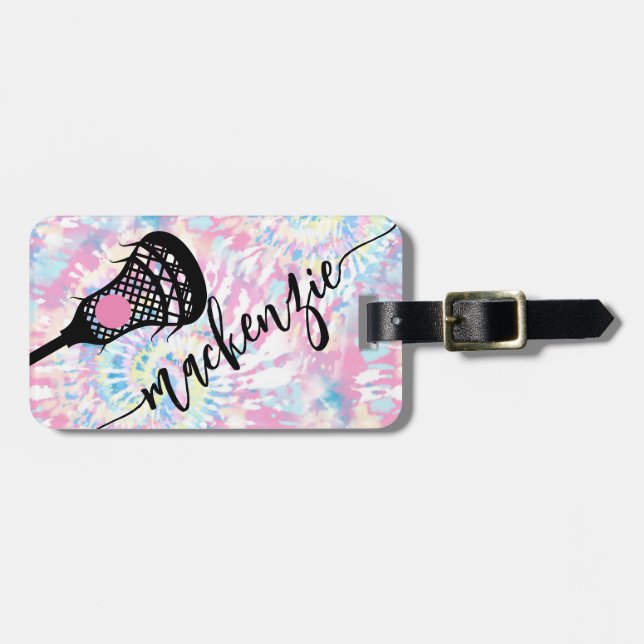 Tie Dye Lacrosse Monogram Name Luggage Tag (Front Horizontal)