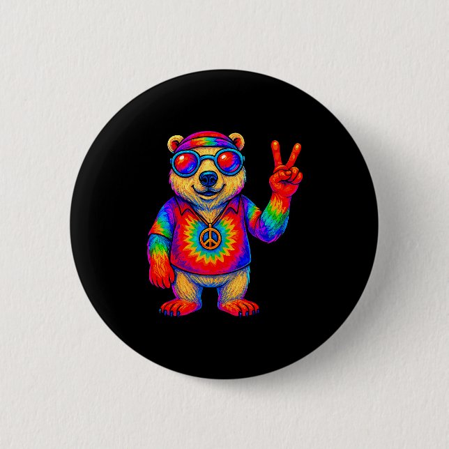 Tie-dye Lar Bear Peace Sign Hip  Button (Front)