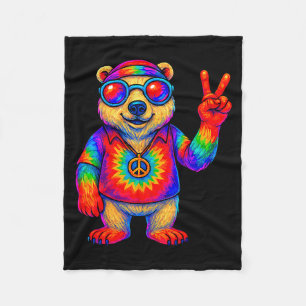 Tie-dye Lar Bear Peace Sign Hip Fleece Blanket