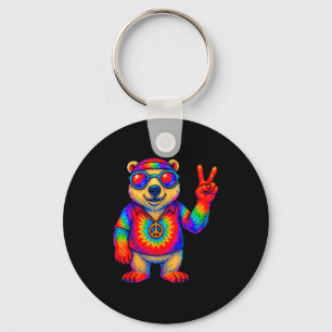 Tie-dye Lar Bear Peace Sign Hip  Keychain