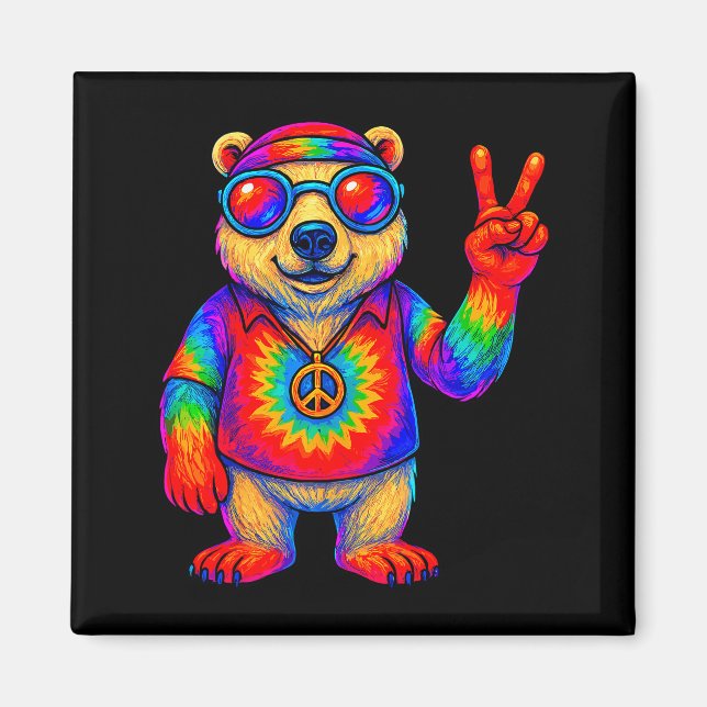 Tie-dye Lar Bear Peace Sign Hip  Magnet (Front)