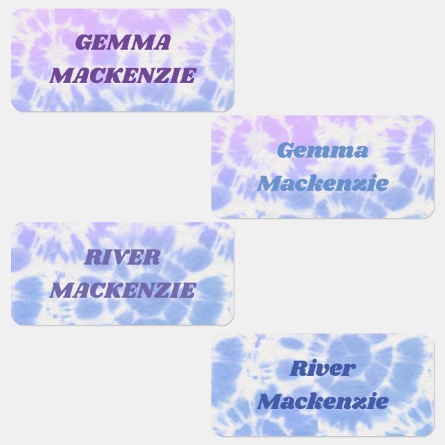 Tie Dye Lavender Blue Kids Name Clothing Labels (Group)