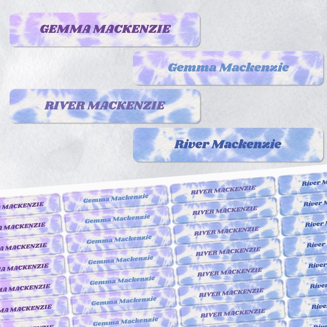 Tie Dye Lavender Blue Kids Name Waterproof Labels (Creator Uploaded)