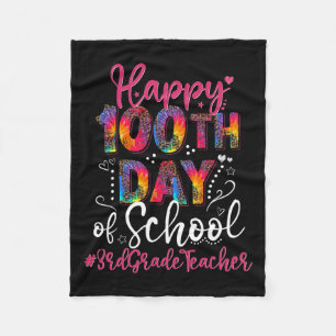 Tie Dye Leopard Happy 100th Day Of School 3rd Grad Fleece Blanket