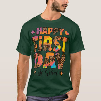 Tie Dye Leopard Happy First Day Of School Teacher  T-Shirt