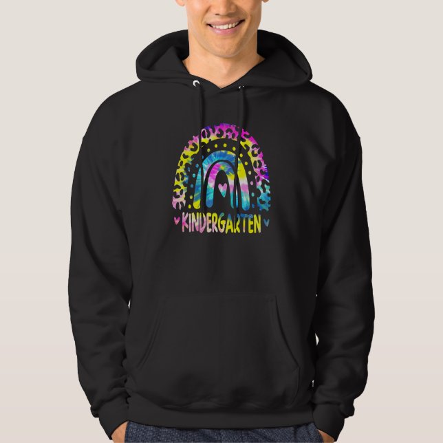 Tie Dye Leopard Rainbow Kindergarten Teacher Back  Hoodie (Front)