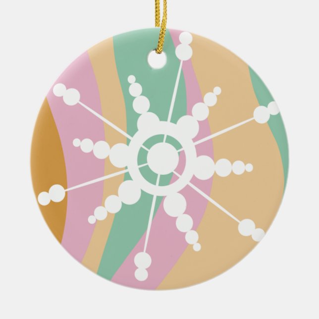 Tie Dye Liquid Retro Groovy Christmas Beige Green Ceramic Ornament (Front)