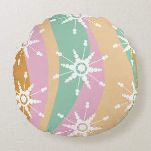Tie Dye Liquid Retro Groovy Christmas Beige Green  Round Pillow