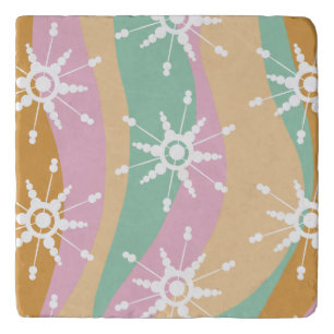 Tie Dye Liquid Retro Groovy Christmas Beige Green Trivet