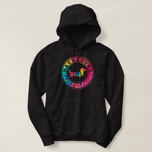 Tie Dye Long Hair Dachshund Dog Mom Dad Pet Lover  Hoodie (Design Front)