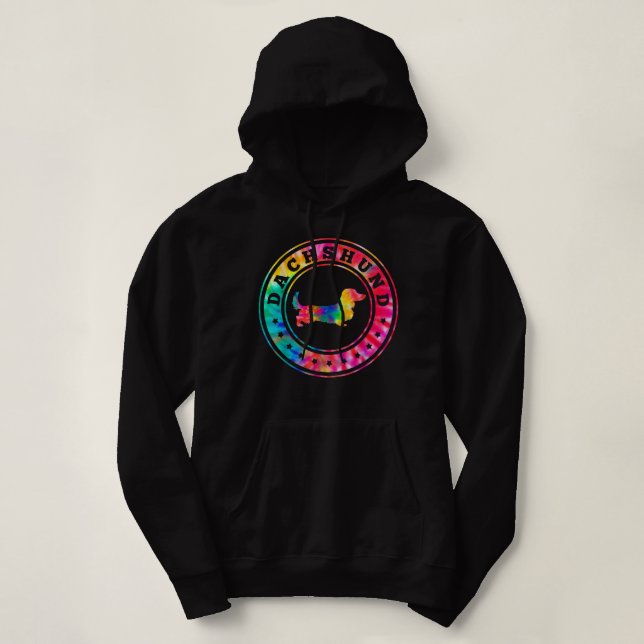 Tie Dye Long Hair Dachshund Dog Mom Dad Pet Lover  Hoodie (Design Front)