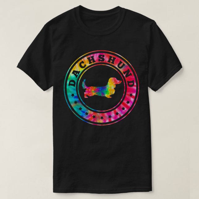 Tie Dye Long Hair Dachshund Dog Mom Dad Pet Lover  T-Shirt (Design Front)