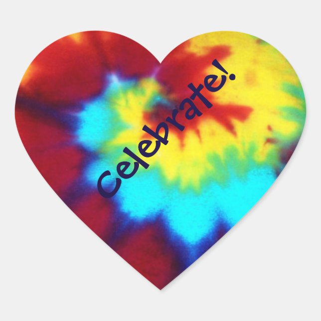 Tie Dye Look Celebrate Heart Sticker Card Seal (Front)