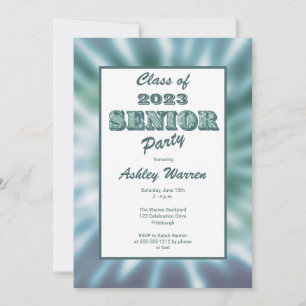Tie Dye Look Teal SENIOR Graduation Party Invitation