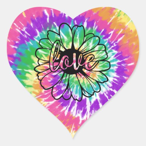 Tie_dye love daisy pink purple orange blue green heart sticker
