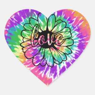 Tie-dye "love" daisy pink purple orange blue green heart sticker