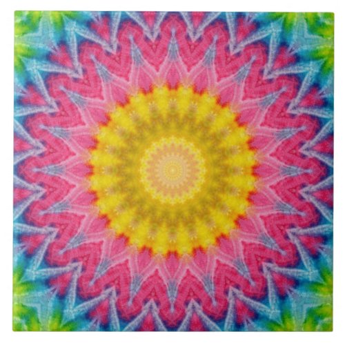 Tie Dye Mandala Kaleidoscope Medallion Flower Ceramic Tile