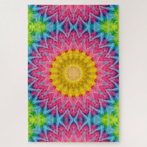 Tie Dye Mandala Kaleidoscope Medallion Flower Jigsaw Puzzle
