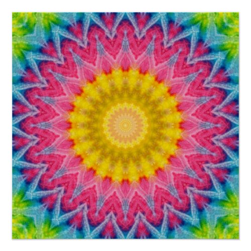 Tie Dye Mandala Kaleidoscope Medallion Flower Poster
