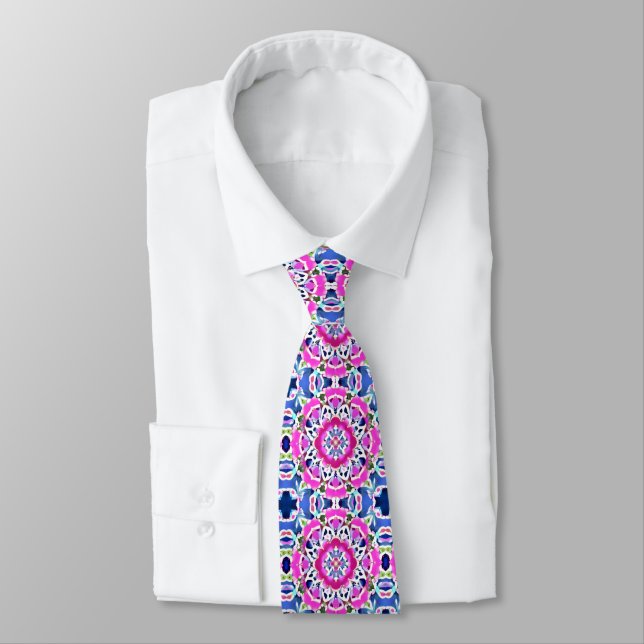 Tie Dye Mandala Pattern Denim Blue and Fuchsia     (Tied)