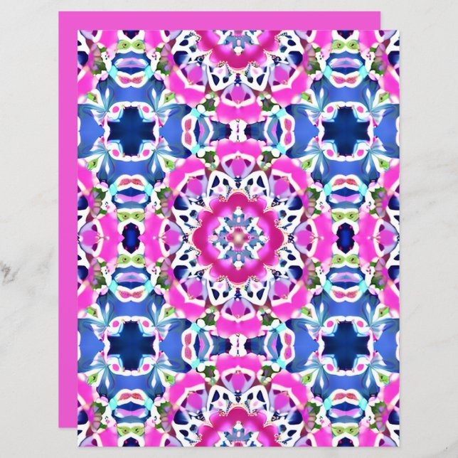 Tie Dye Mandala Pattern Denim Blue and Pink  (Front/Back)
