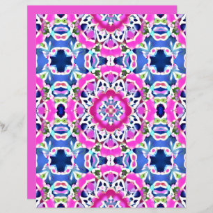Tie Dye Mandala Pattern Denim Blue and Pink