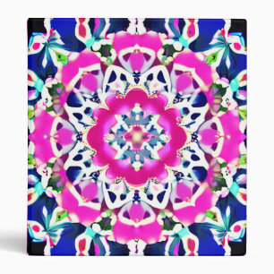 Tie Dye Mandala Pattern Denim Blue and Pink 3 Ring Binder