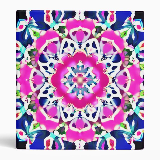 Tie Dye Mandala Pattern Denim Blue and Pink     3 Ring Binder (Front)