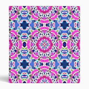 Tie Dye Mandala Pattern Denim Blue and Pink 3 Ring Binder