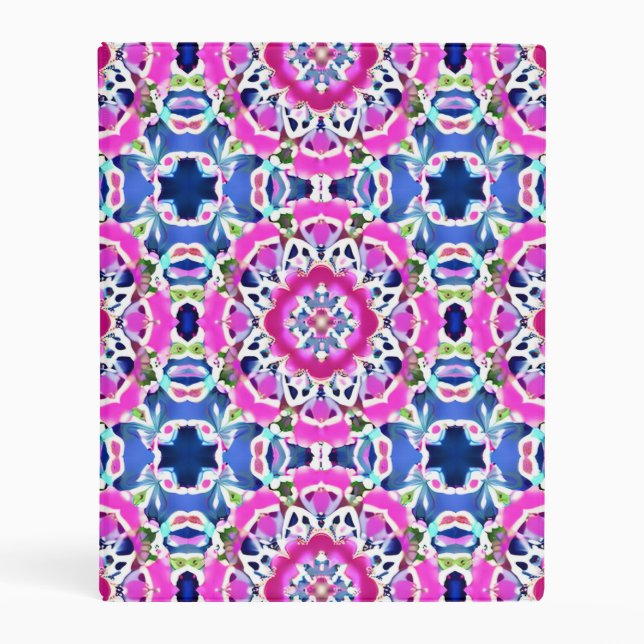 Tie Dye Mandala Pattern Denim Blue and Pink     Mini Binder (Front)