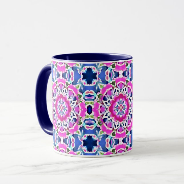 Tie Dye Mandala Pattern Denim Blue and Pink      Mug (Front Left)