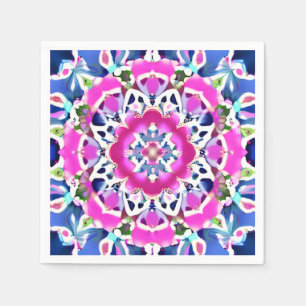 Tie Dye Mandala Pattern Denim Blue and Pink Napkins