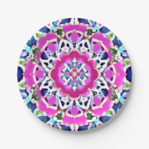 Tie Dye Mandala Pattern Denim Blue and Pink Paper Plates
