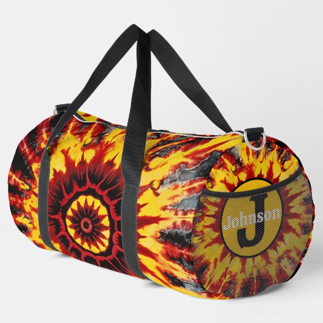 Tie Dye Mandala Pattern monogram personalized Duffle Bag (Right Corner)