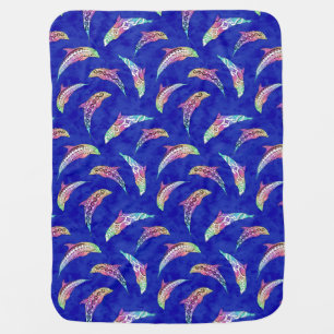 Tie Dye Marine Animals Dolphins Marlins Baby Blanket