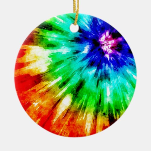 Tie Dye Meets Watercolor Ceramic Ornament