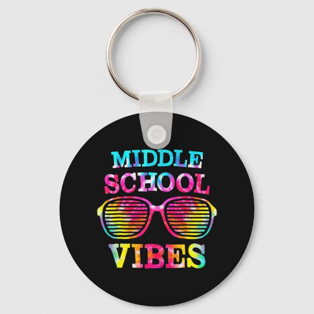 Tie Dye Middle School Vibes Teacher Student Back T Keychain (Front)