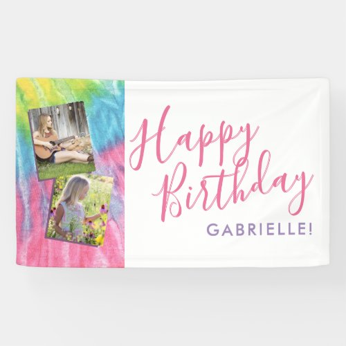 Tie Dye Modern Hippy Happy Birthday Photo Banner