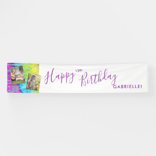 Tie Dye Modern Hippy Purple Happy Birthday Long Banner