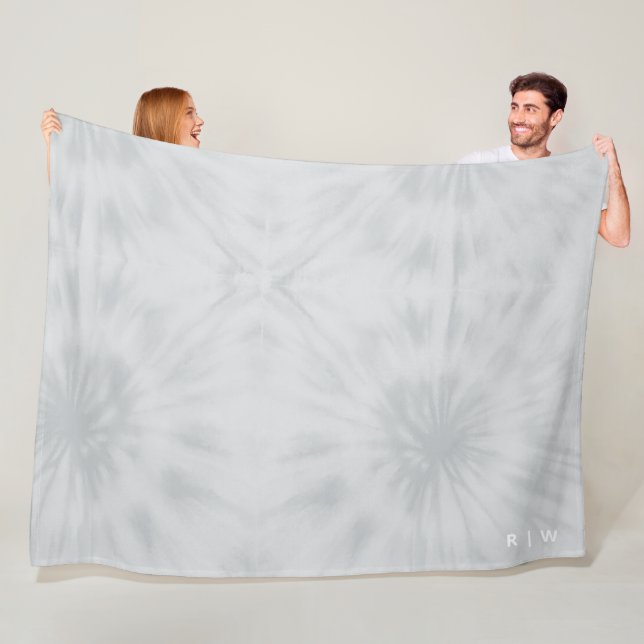 Tie Dye | Modern Minimalist Gray Monogram Fleece Blanket (In Situ)