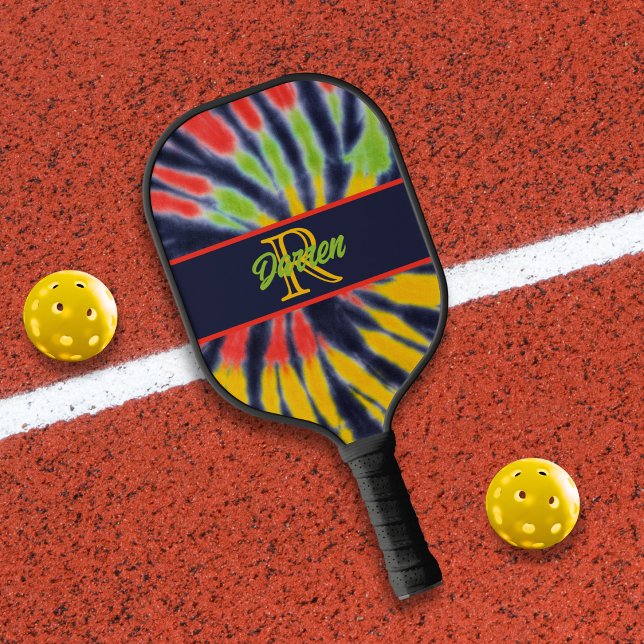 Tie Dye Monogram Black Red Yellow Pickleball Paddle (Creator Uploaded)