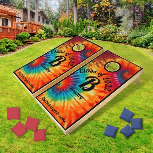 Tie Dye monogram Graduation Cornhole Set