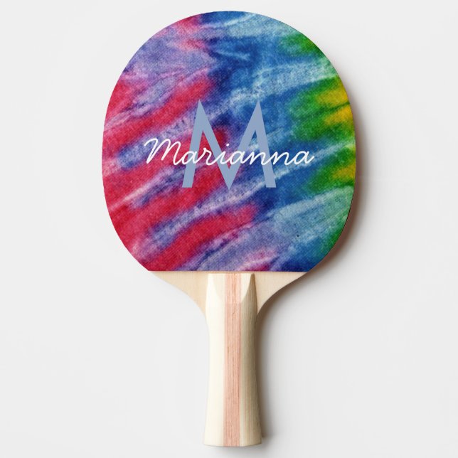 Tie Dye Monogram Name Retro Hippie  Ping Pong Paddle (Front)
