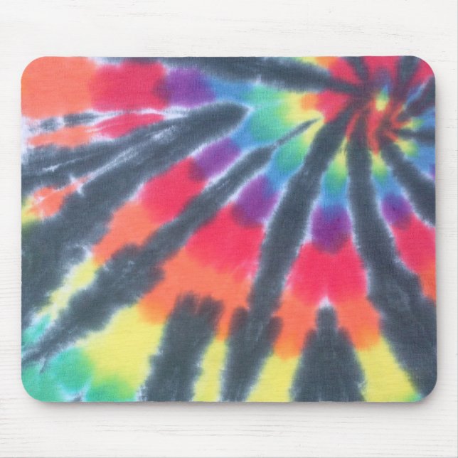 Tie Dye Mouse Pad Black Rainbow Spiral (Front)