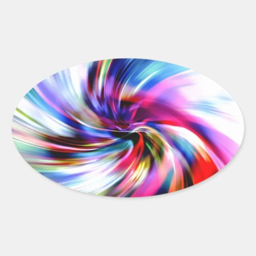 Tie Dye Multicolor Rainbow Electronic Swirls Oval Sticker