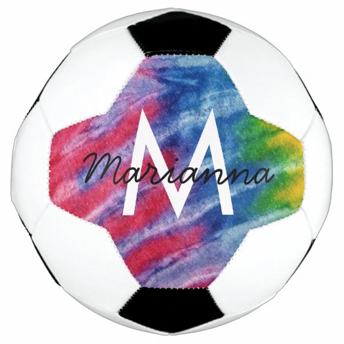 Tie Dye Name Initial Personalized Colorful Soccer Ball