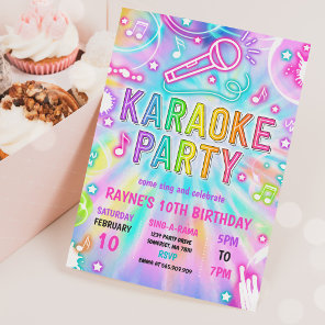 Tie Dye Neon Karaoke Singing Music Birthday Party Invitation