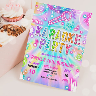 Tie Dye Neon Karaoke Singing Music Birthday Party Invitation