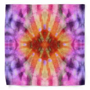 Tie Dye Orange Purple Radial Rays Spot Pattern Bandana